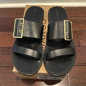 Mango size 10 black leather sandal with gold buckle